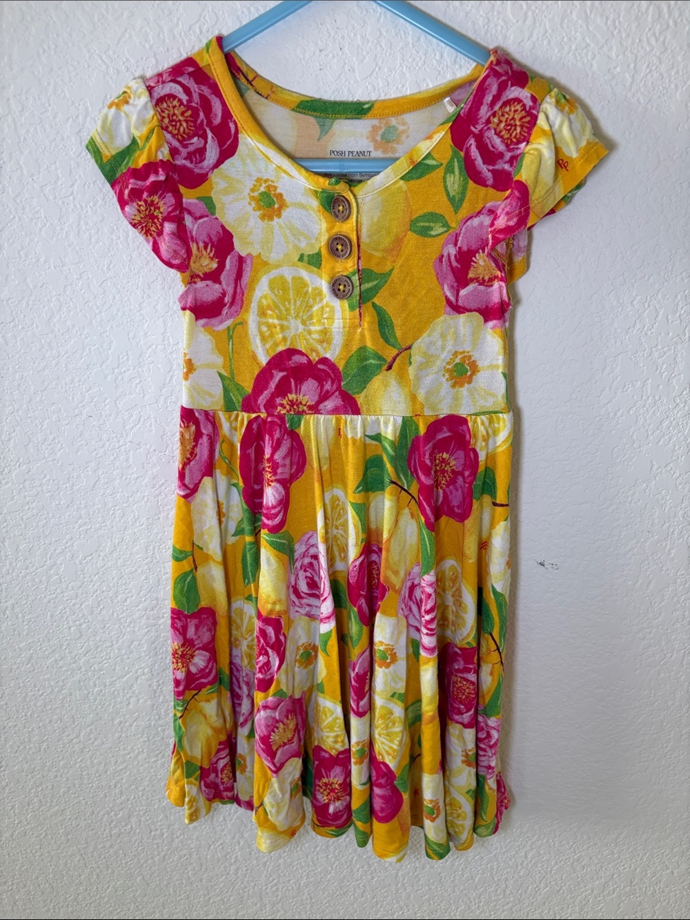 Posh Peanut Yellow Floral & Pink Lemon Print Dress
